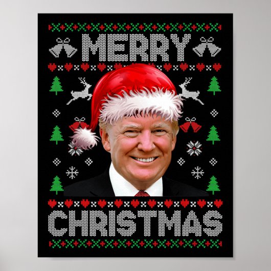 Grappig Donald Trump Vrolijk Kerstgezin Lelijk Zie Poster (Voorkant)