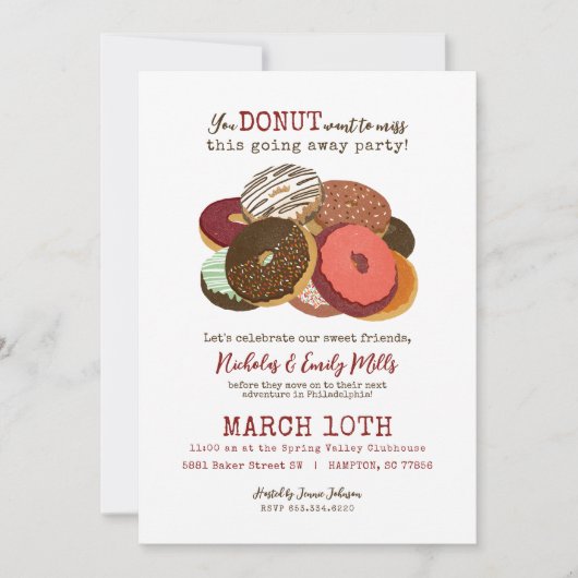 Grappig donuts gaan weg feest kaart (Voorkant)