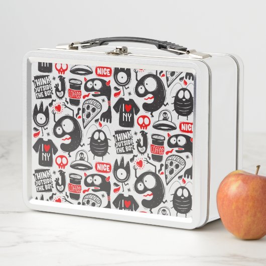 Grappig Doodle Monster - Pop Art Metalen Lunchbox (In situ)