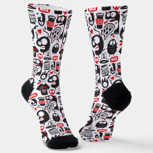 Grappig Doodle Monster - Pop Art Sokken (Gebogen)