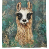 Grappig Douchegordijn met Curious Baby Llama (Voorkant)