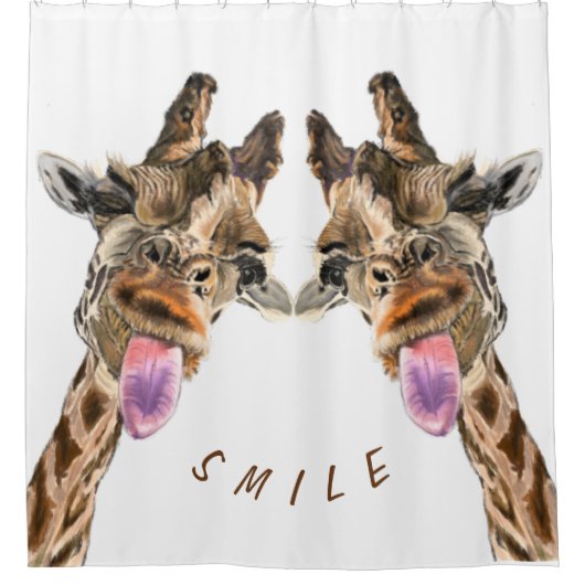 Grappig douchegordijn met speelse Giraffes - Smile (Voorkant)