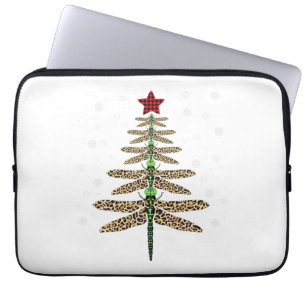Grappig Dragonfly kerstboom ornamenten luipaard Laptop Sleeve