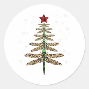 Grappig Dragonfly kerstboom ornamenten luipaard Ronde Sticker