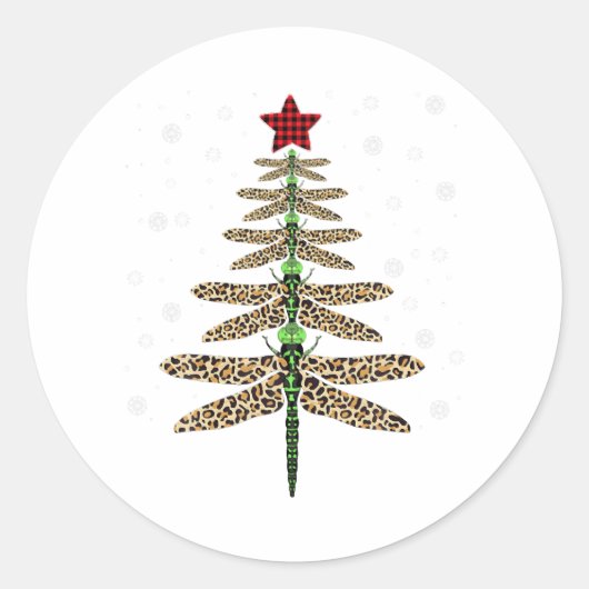 Grappig Dragonfly kerstboom ornamenten luipaard Ronde Sticker (Voorkant)