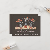 Grappig Drie Skelet Halloween Kaart (Voorkant / Achterkant in situ)