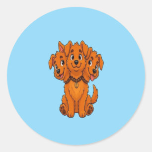 Grappig Driekoppige Cartoon Hond Grafisch Kinder T Ronde Sticker