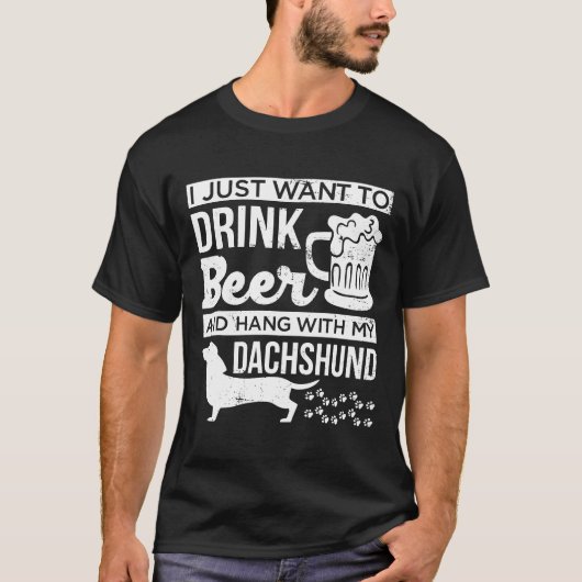 Grappig Drink bier en hang met mijn teckel T-shirt (Voorkant)