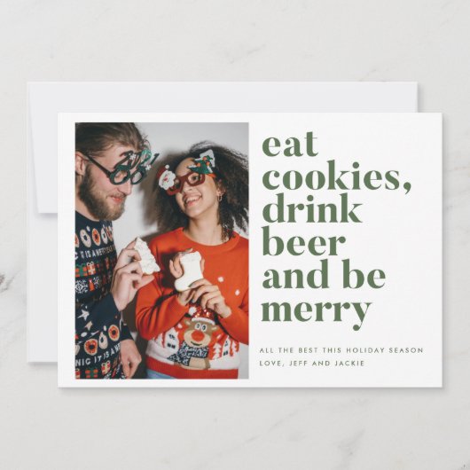 Grappig Drink Bierpaar Foto Kerstmis Feestdagenkaart (Voorkant)