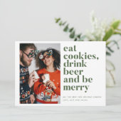 Grappig Drink Bierpaar Foto Kerstmis Feestdagenkaart (Staand voorkant)