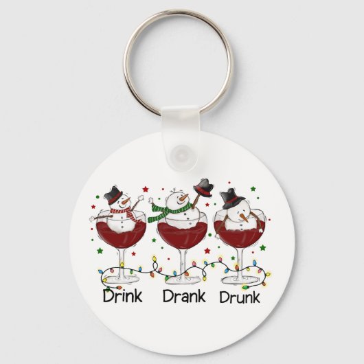 Grappig "Drink, Drink, Drink" Snowman en Wine Sleutelhanger (Voorkant)