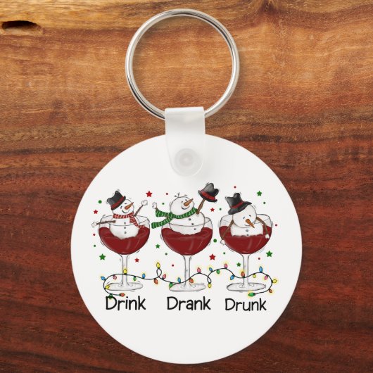 Grappig "Drink, Drink, Drink" Snowman en Wine Sleutelhanger (Achterkant)