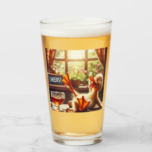 Grappig Drink Eend Kerstglas Glas (Voorkant gevuld)