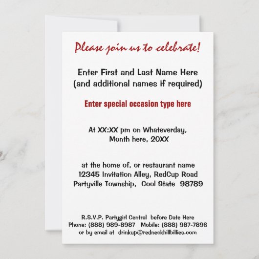 Grappig Drink Empty Cup Booze Party Kaart (Achterkant)