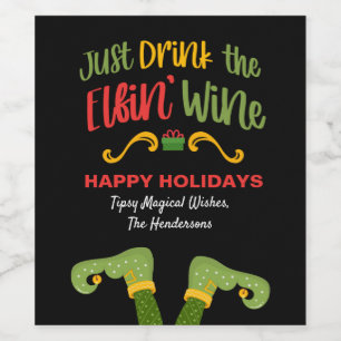 Grappig Drink gewoon de Elfenwijn Kerstmis Wijn Etiket