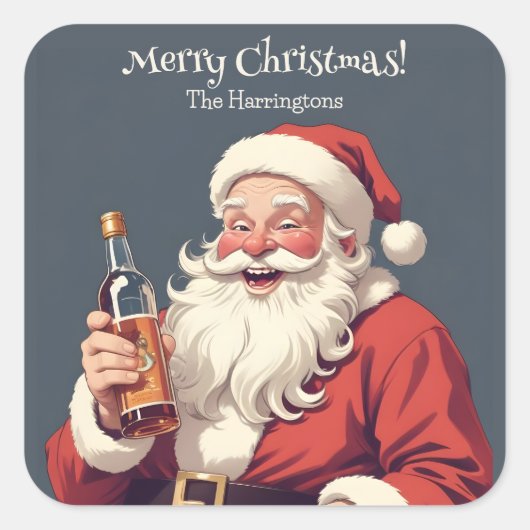 Grappig Drink kerstman Vierkante Sticker (Voorkant)