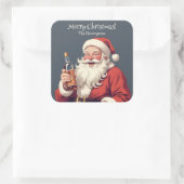 Grappig Drink kerstman Vierkante Sticker (Tas)