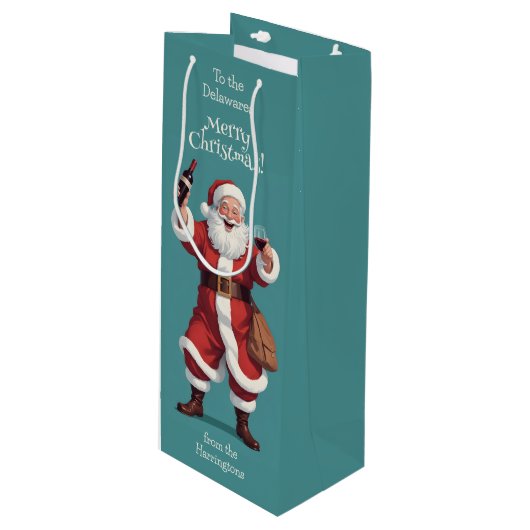 Grappig Drink kerstman Wijn Cadeautas (Voorkant Gekanteld)