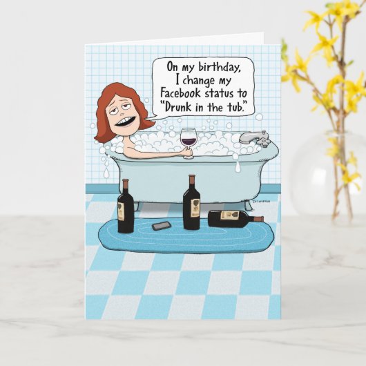 Grappig Drink op de Tub Birthday Kaart (Gele Bloem)