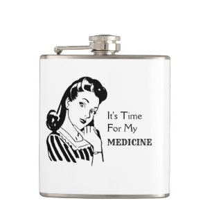 Grappig Drink Quote Retro Women Time for Medicinal Heupfles