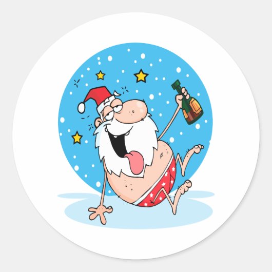 grappig drink santa op vakantie ronde sticker (Voorkant)