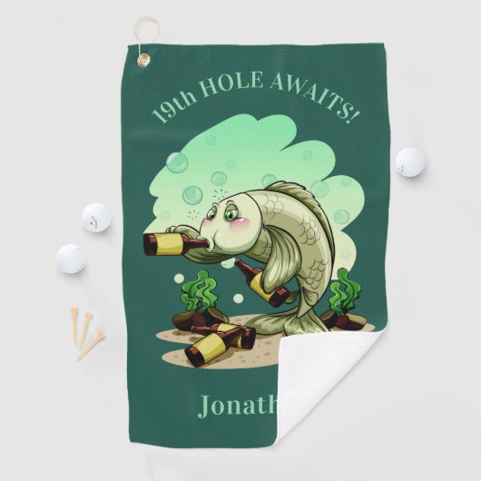 Grappig Drink vistekst en kleur golfhanddoek (Insitu)