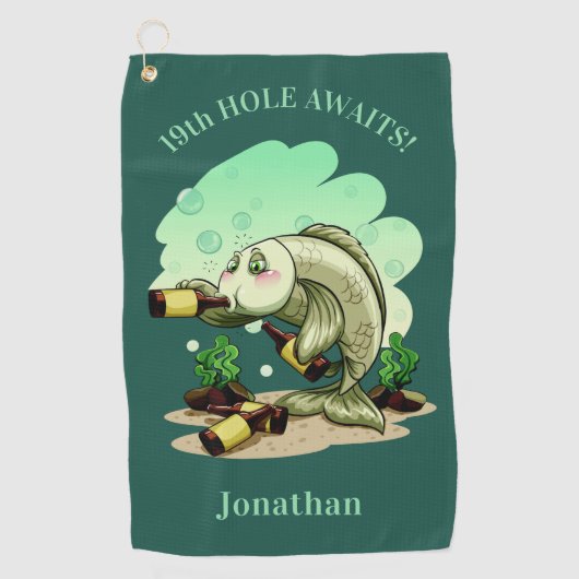 Grappig Drink vistekst en kleur golfhanddoek (Voorkant)