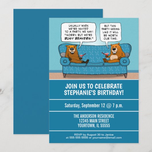 Grappig druk bevers verjaardagsfeestje kaart (Voorkant / Achterkant)