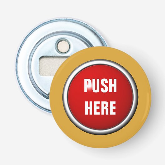 Grappig druk hier knop button flesopener (Voorkant)
