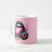 Grappig Druppelende Lip Halloween Spooky Pink Koffiemok (Voorkant links)
