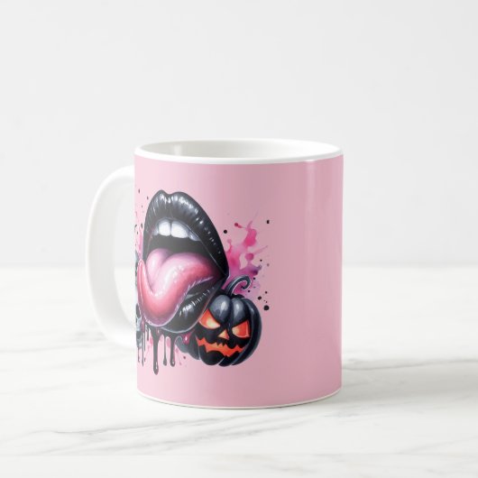 Grappig Druppelende Lip Halloween Spooky Pink Koffiemok (Voorkant links)
