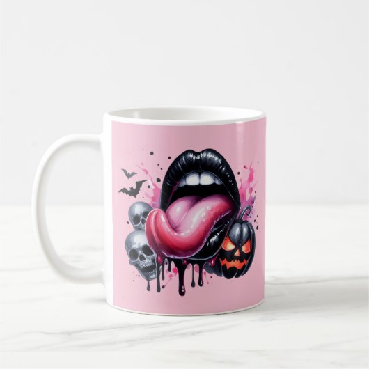 Grappig Druppelende Lip Halloween Spooky Pink Koffiemok (Links)