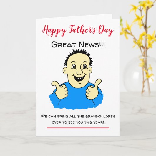 Grappig duim omhoog Visite Cartoon Vaderdag Kaart (Gele Bloem)