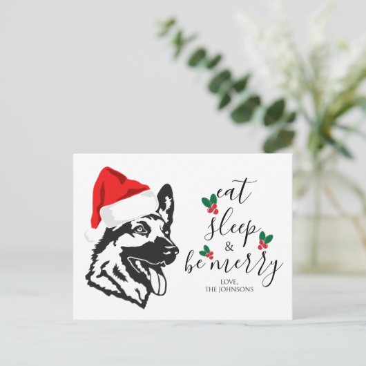 Grappig Duits Herder Santa Hat Script Kerstmis Feestdagenkaart (Staand voorkant)