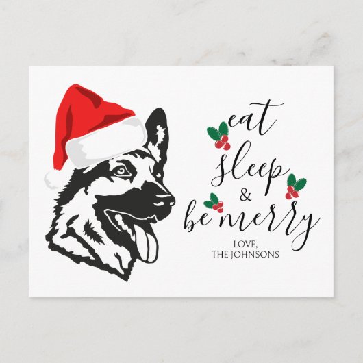 Grappig Duits Herder Santa Hat Script Kerstmis Feestdagenkaart (Voorkant)