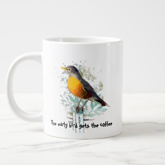 Grappig, Early Bird krijgt de Coffee Quote Robin Grote Koffiekop (Links)