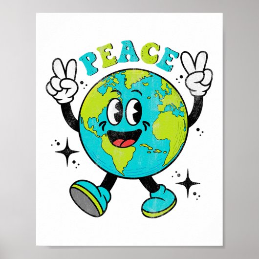 Grappig Earth Wereldbol World Peace Sign Earth Day Poster (Voorkant)