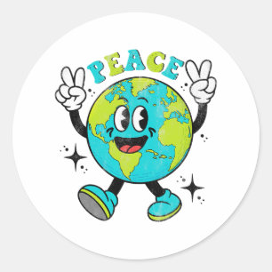 Grappig Earth Wereldbol World Peace Sign Earth Day Ronde Sticker