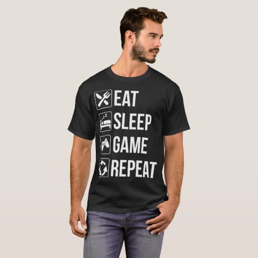 Grappig Eat Sleep Game Herhaal T voor Video Games T-shirt (Voorkant volledig)