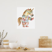 Grappig eenhoorn leesboek poster (Keuken)