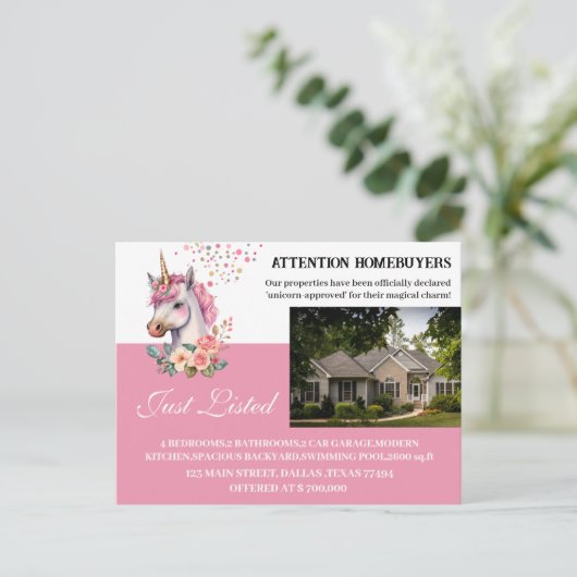 Grappig eenhoorn thema net vermeld ONROEREND GOED Briefkaart (Staand voorkant)