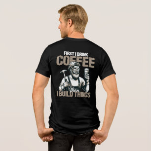 Grappig eerst drink ik koffie dan bouw ik dingen Tri-Blend shirt