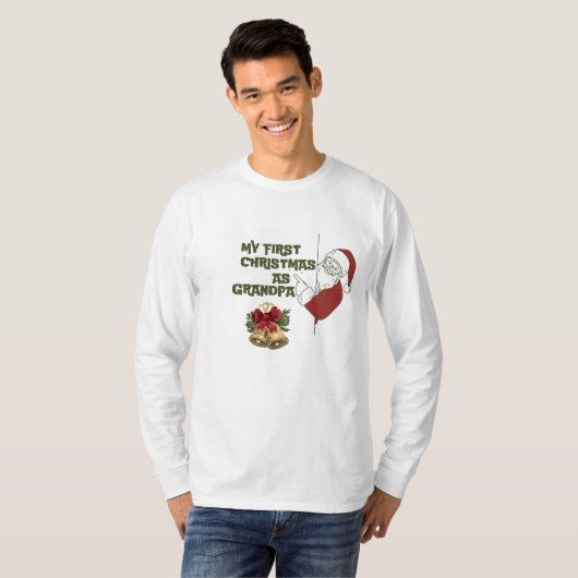 Grappig eerste Kerstmis als opa Vrolijk Kerstfeest T-shirt (Voorkant volledig)