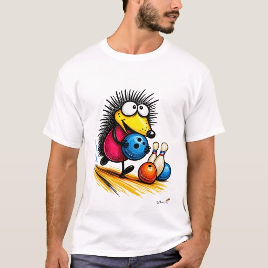 Grappig Egeltje Bowling Cartoon T-Shirt (Voorkant)
