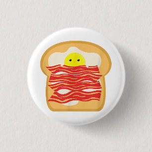Grappig Ei In Een Bacon Toast Bed T-Shirt - Eten B Ronde Button 3,2 Cm