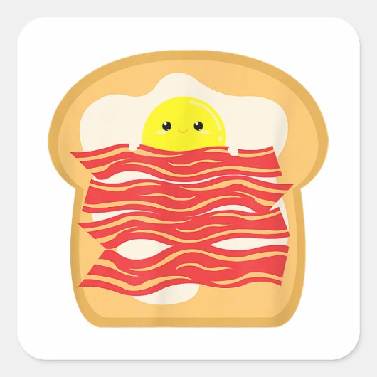 Grappig Ei In Een Bacon Toast Bed T-Shirt - Eten B Vierkante Sticker (Voorkant)