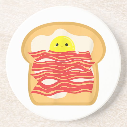 Grappig Ei In Een Bacon Toast Bed T-Shirt - Eten B Zandsteen Onderzetter (Voorkant)