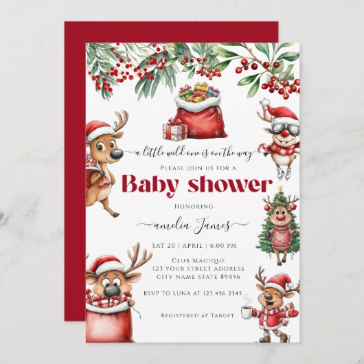 Grappig Eigenzinnig Kerstrendier baby shower Kaart (Voorkant / Achterkant)