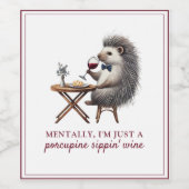 Grappig eigenzinnig Schattige Porcupine Bowtie Uni Wijn Etiket (Enkel label)