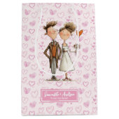 Grappig Eigenzinnig Trouwpaar Gift Bag Custom Naam Medium Cadeauzakje (Voorkant)